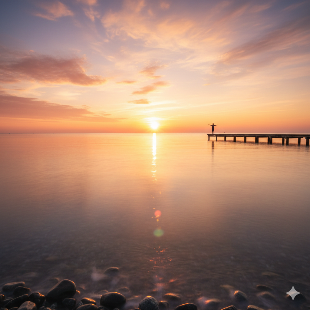 Person experiencing a mental health reset during a sunrise in Manalapan NJ.