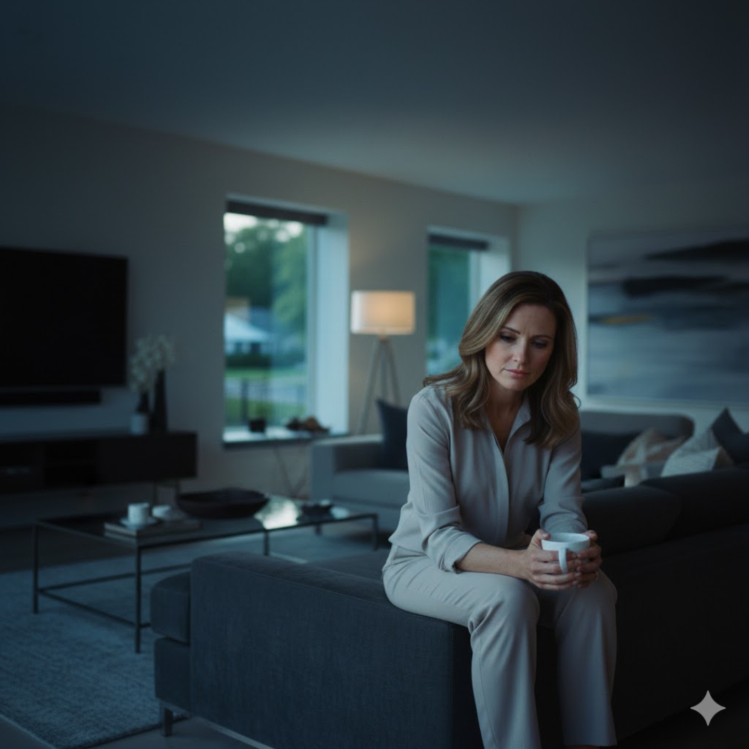 Professional woman experiencing high-functioning anxiety and mental health burnout in Manalapan NJ.